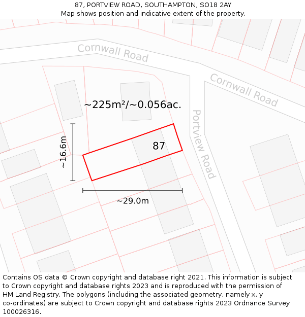 87, PORTVIEW ROAD, SOUTHAMPTON, SO18 2AY: Plot and title map