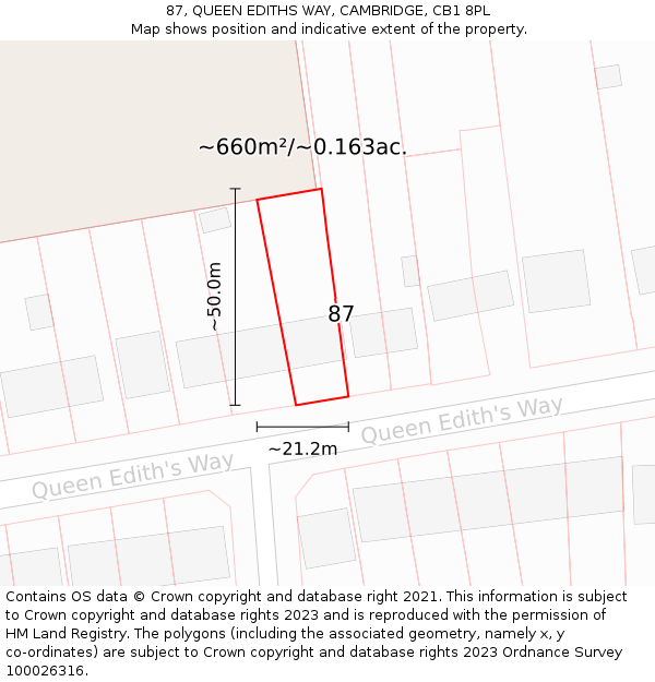 87, QUEEN EDITHS WAY, CAMBRIDGE, CB1 8PL: Plot and title map