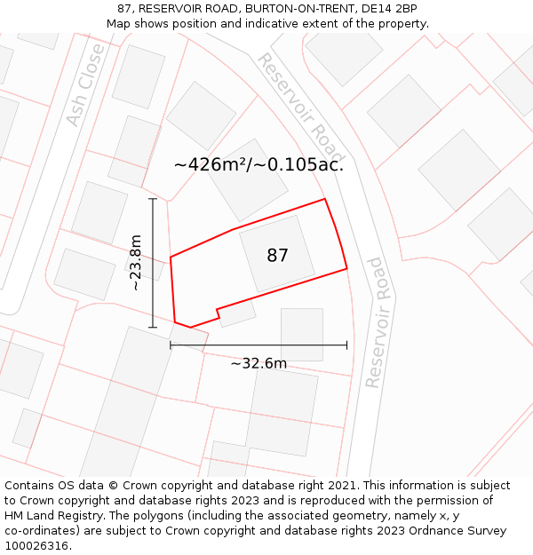 87, RESERVOIR ROAD, BURTON-ON-TRENT, DE14 2BP: Plot and title map