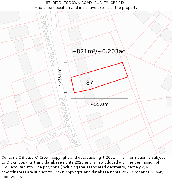 87, RIDDLESDOWN ROAD, PURLEY, CR8 1DH: Plot and title map