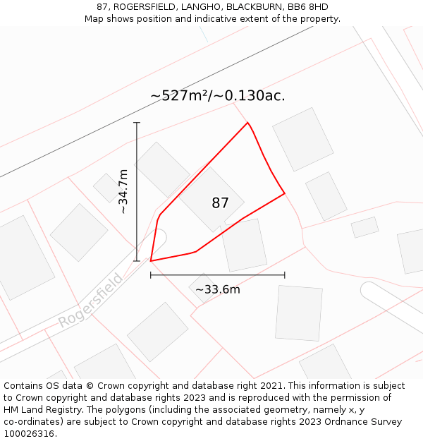 87, ROGERSFIELD, LANGHO, BLACKBURN, BB6 8HD: Plot and title map