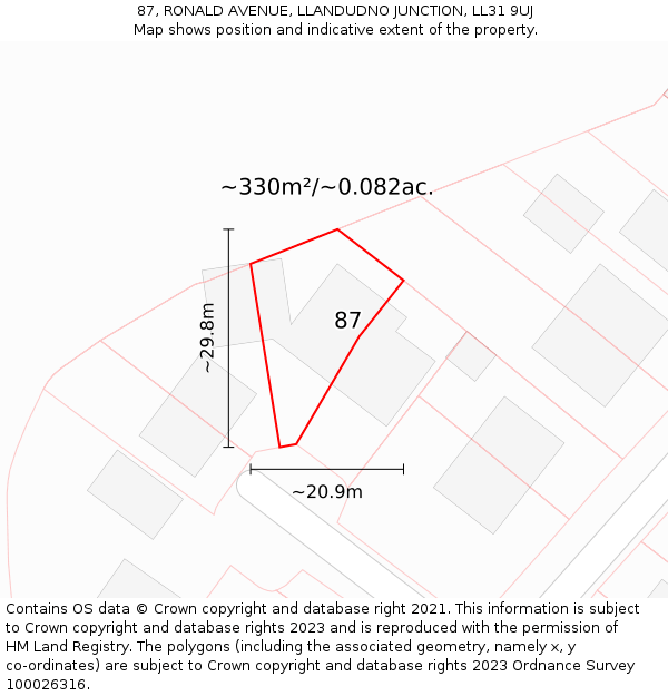 87, RONALD AVENUE, LLANDUDNO JUNCTION, LL31 9UJ: Plot and title map