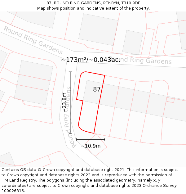 87, ROUND RING GARDENS, PENRYN, TR10 9DE: Plot and title map