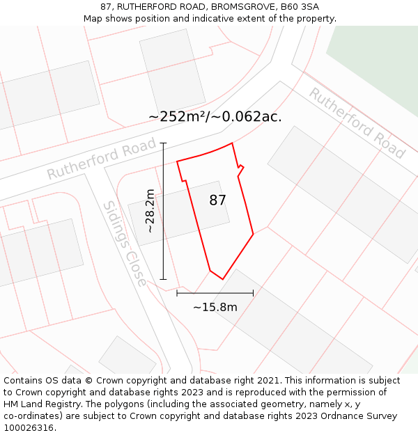 87, RUTHERFORD ROAD, BROMSGROVE, B60 3SA: Plot and title map