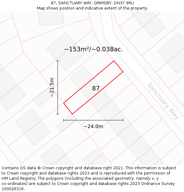 87, SANCTUARY WAY, GRIMSBY, DN37 9RU: Plot and title map