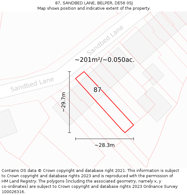 87, SANDBED LANE, BELPER, DE56 0SJ: Plot and title map