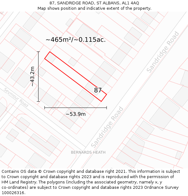87, SANDRIDGE ROAD, ST ALBANS, AL1 4AQ: Plot and title map