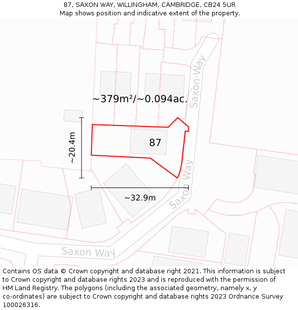 87, SAXON WAY, WILLINGHAM, CAMBRIDGE, CB24 5UR: Plot and title map