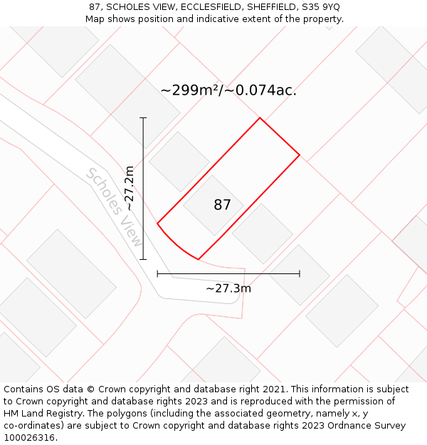 87, SCHOLES VIEW, ECCLESFIELD, SHEFFIELD, S35 9YQ: Plot and title map