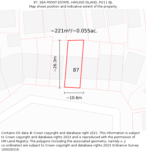 87, SEA FRONT ESTATE, HAYLING ISLAND, PO11 9JL: Plot and title map