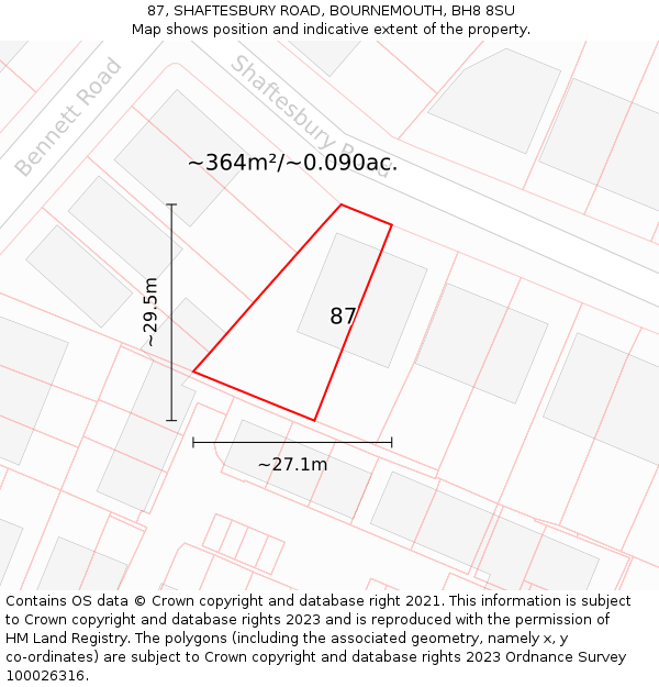 87, SHAFTESBURY ROAD, BOURNEMOUTH, BH8 8SU: Plot and title map