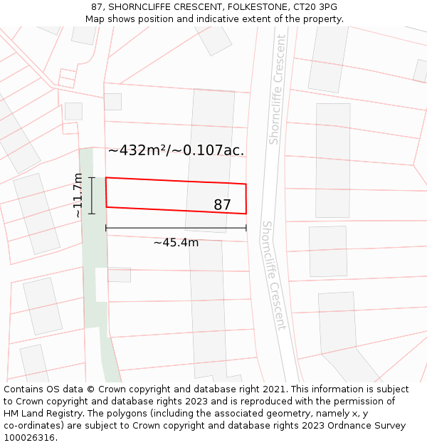 87, SHORNCLIFFE CRESCENT, FOLKESTONE, CT20 3PG: Plot and title map