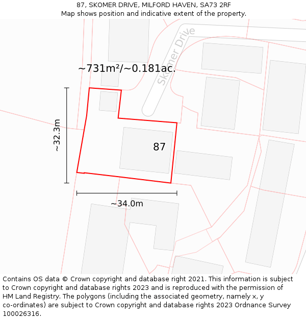 87, SKOMER DRIVE, MILFORD HAVEN, SA73 2RF: Plot and title map