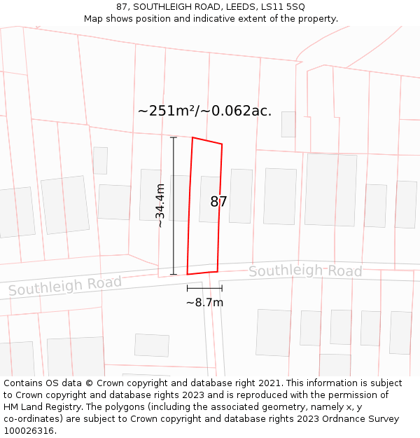 87, SOUTHLEIGH ROAD, LEEDS, LS11 5SQ: Plot and title map
