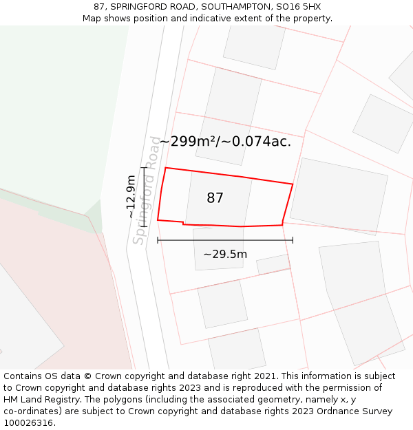 87, SPRINGFORD ROAD, SOUTHAMPTON, SO16 5HX: Plot and title map