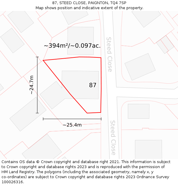 87, STEED CLOSE, PAIGNTON, TQ4 7SP: Plot and title map