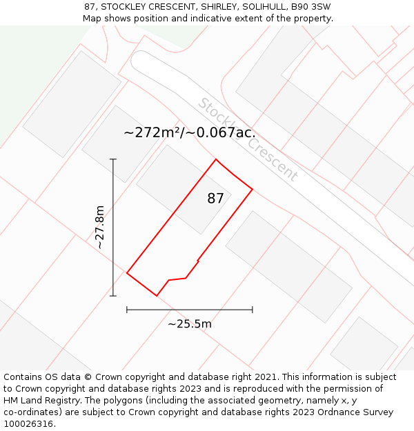 87, STOCKLEY CRESCENT, SHIRLEY, SOLIHULL, B90 3SW: Plot and title map
