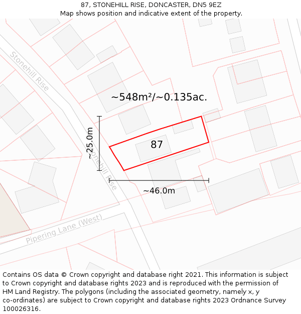87, STONEHILL RISE, DONCASTER, DN5 9EZ: Plot and title map
