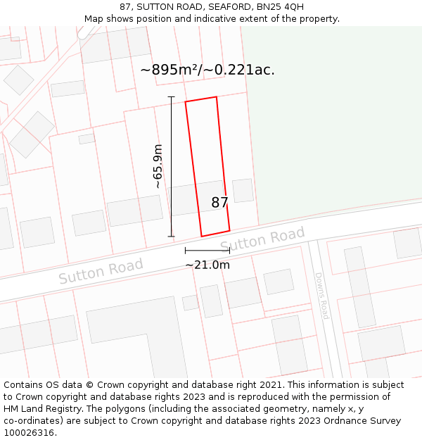 87, SUTTON ROAD, SEAFORD, BN25 4QH: Plot and title map