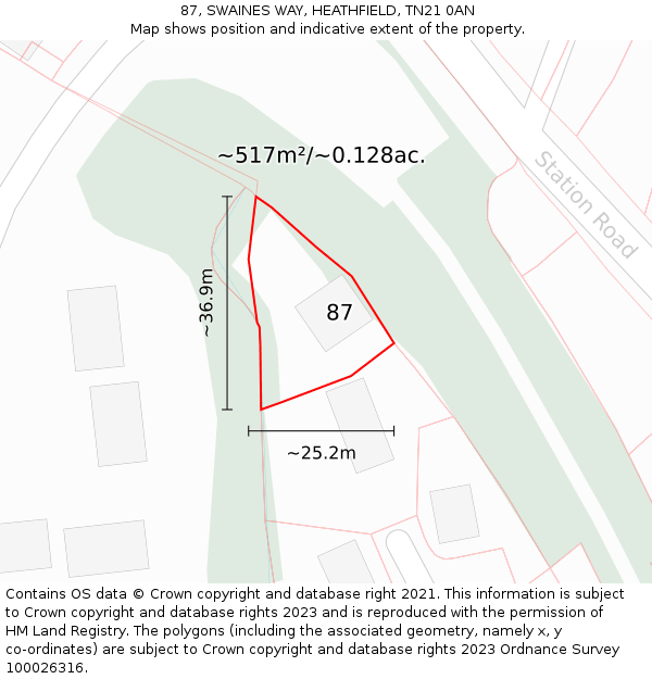 87, SWAINES WAY, HEATHFIELD, TN21 0AN: Plot and title map