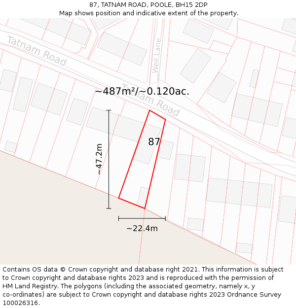 87, TATNAM ROAD, POOLE, BH15 2DP: Plot and title map