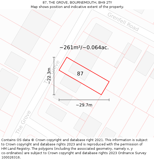 87, THE GROVE, BOURNEMOUTH, BH9 2TY: Plot and title map