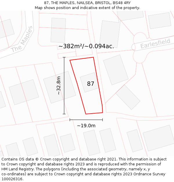 87, THE MAPLES, NAILSEA, BRISTOL, BS48 4RY: Plot and title map