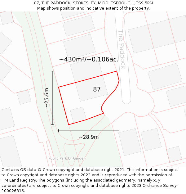 87, THE PADDOCK, STOKESLEY, MIDDLESBROUGH, TS9 5PN: Plot and title map