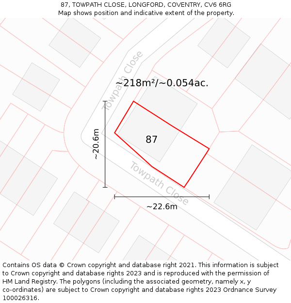 87, TOWPATH CLOSE, LONGFORD, COVENTRY, CV6 6RG: Plot and title map