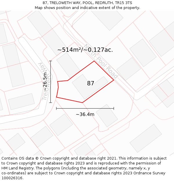 87, TRELOWETH WAY, POOL, REDRUTH, TR15 3TS: Plot and title map