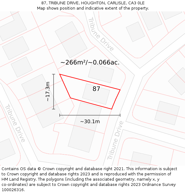 87, TRIBUNE DRIVE, HOUGHTON, CARLISLE, CA3 0LE: Plot and title map