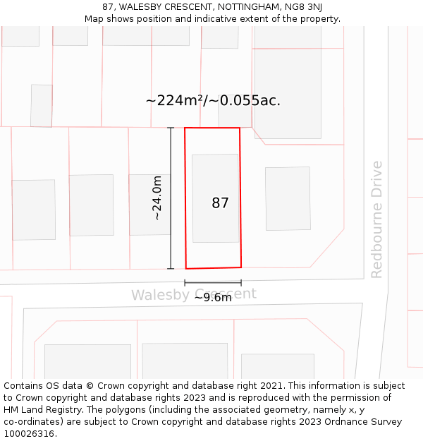 87, WALESBY CRESCENT, NOTTINGHAM, NG8 3NJ: Plot and title map