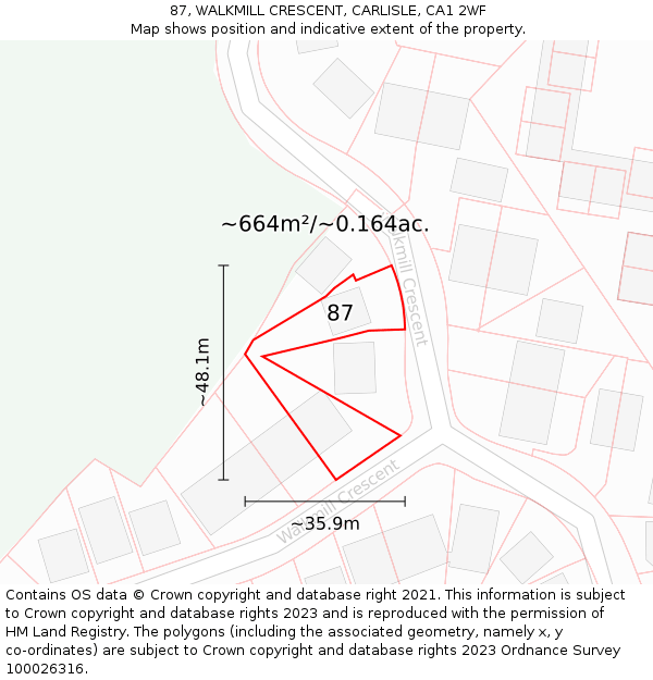 87, WALKMILL CRESCENT, CARLISLE, CA1 2WF: Plot and title map