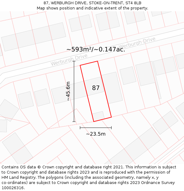 87, WERBURGH DRIVE, STOKE-ON-TRENT, ST4 8LB: Plot and title map