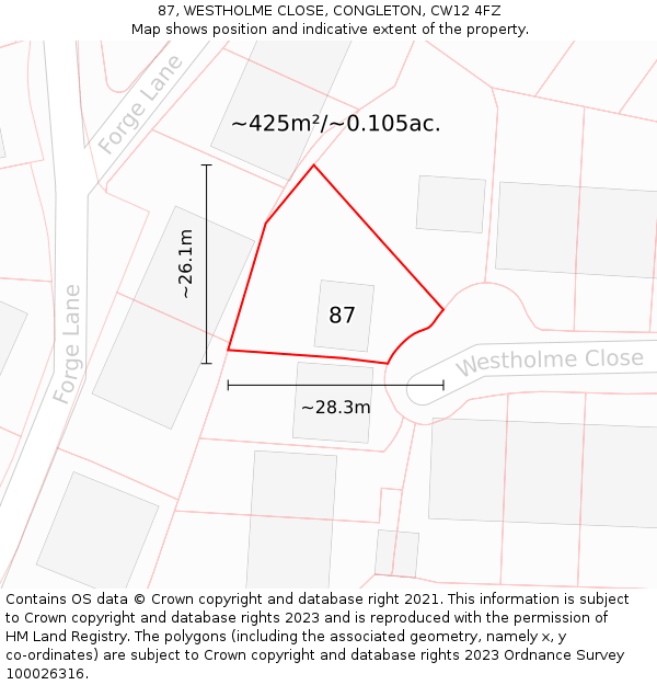 87, WESTHOLME CLOSE, CONGLETON, CW12 4FZ: Plot and title map