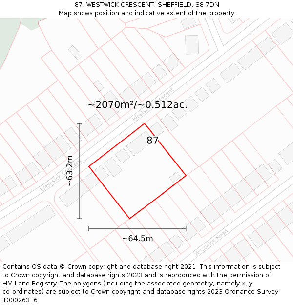 87, WESTWICK CRESCENT, SHEFFIELD, S8 7DN: Plot and title map