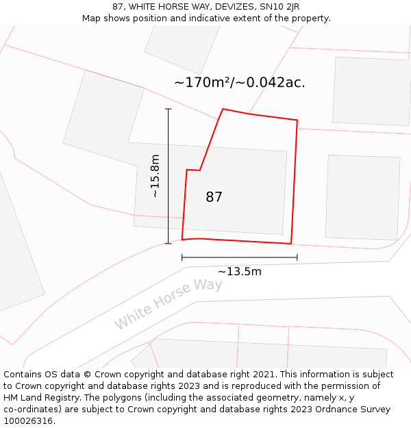 87, WHITE HORSE WAY, DEVIZES, SN10 2JR: Plot and title map