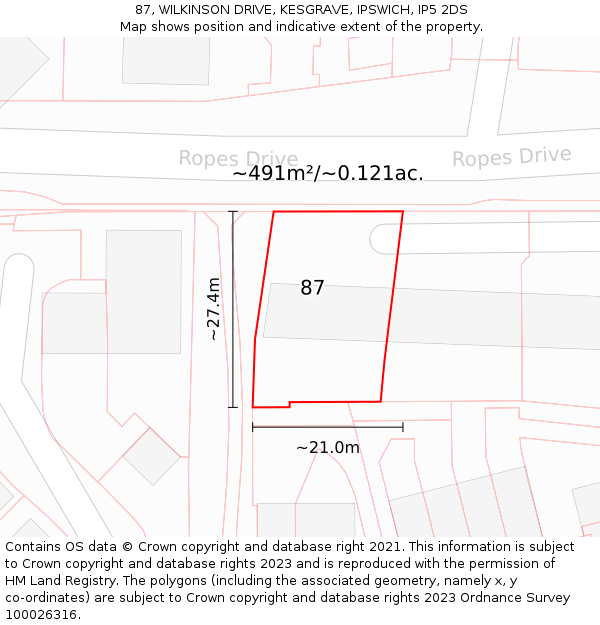 87, WILKINSON DRIVE, KESGRAVE, IPSWICH, IP5 2DS: Plot and title map