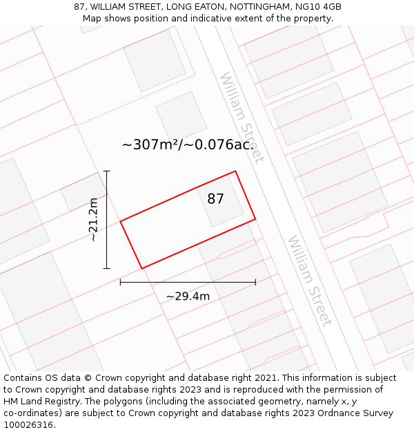 87, WILLIAM STREET, LONG EATON, NOTTINGHAM, NG10 4GB: Plot and title map