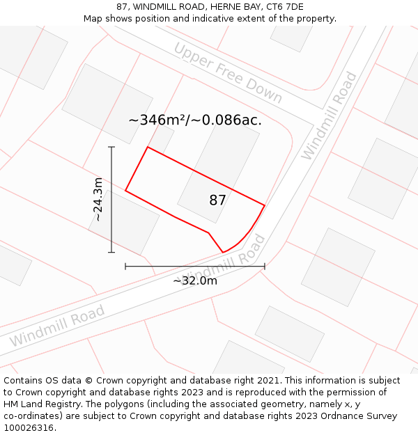 87, WINDMILL ROAD, HERNE BAY, CT6 7DE: Plot and title map