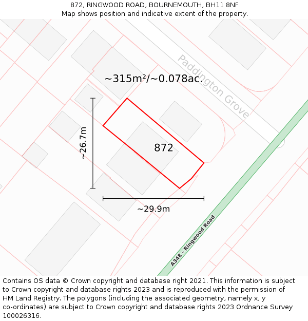 872, RINGWOOD ROAD, BOURNEMOUTH, BH11 8NF: Plot and title map