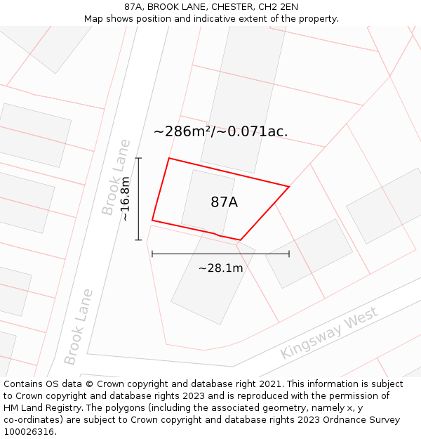 87A, BROOK LANE, CHESTER, CH2 2EN: Plot and title map