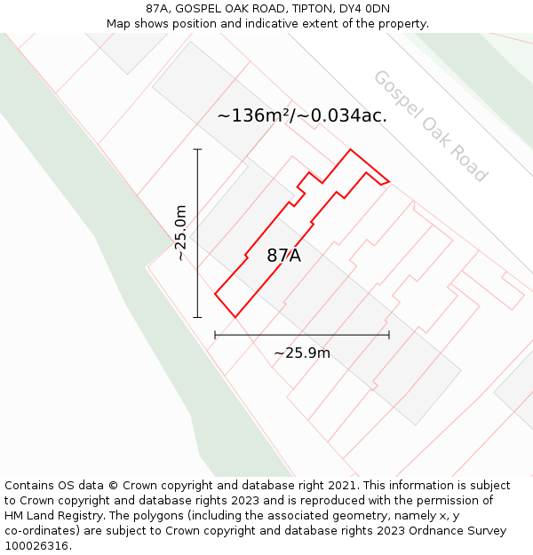 87A, GOSPEL OAK ROAD, TIPTON, DY4 0DN: Plot and title map