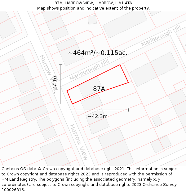 87A, HARROW VIEW, HARROW, HA1 4TA: Plot and title map
