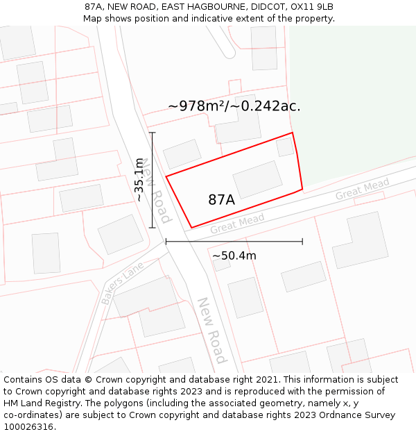 87A, NEW ROAD, EAST HAGBOURNE, DIDCOT, OX11 9LB: Plot and title map