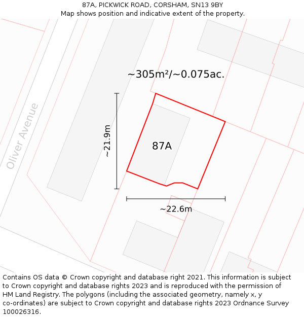 87A, PICKWICK ROAD, CORSHAM, SN13 9BY: Plot and title map