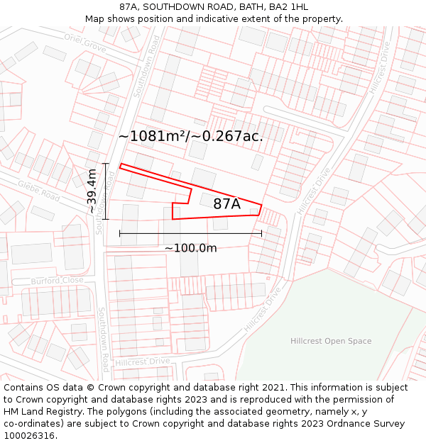 87A, SOUTHDOWN ROAD, BATH, BA2 1HL: Plot and title map