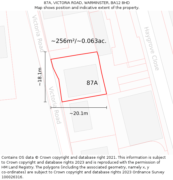 87A, VICTORIA ROAD, WARMINSTER, BA12 8HD: Plot and title map