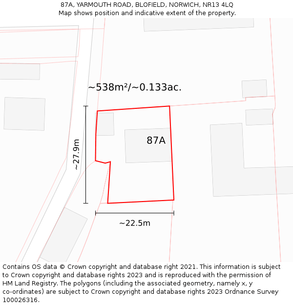 87A, YARMOUTH ROAD, BLOFIELD, NORWICH, NR13 4LQ: Plot and title map
