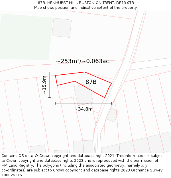 87B, HENHURST HILL, BURTON-ON-TRENT, DE13 9TB: Plot and title map